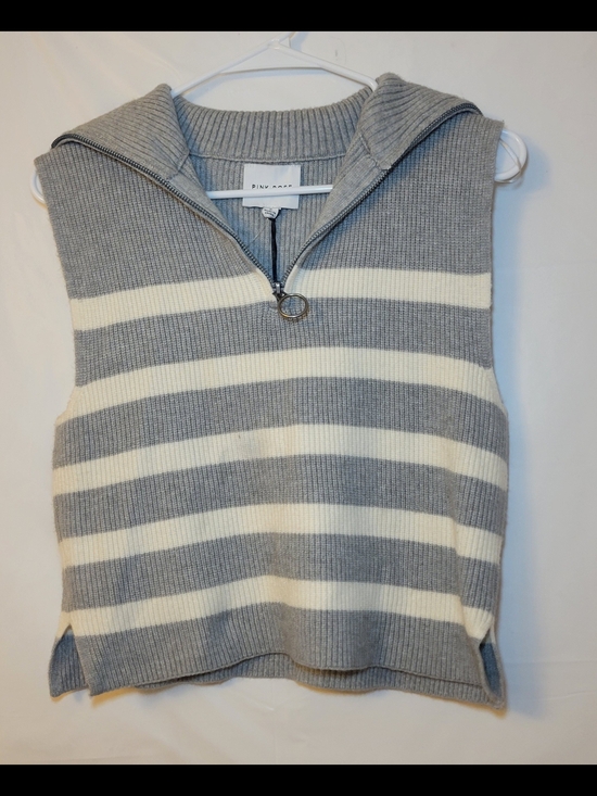 Pink Rose Sweaters - Pink Rose Gray & Cream Striped Sleeveless Quarter-Zip Sweater Vest